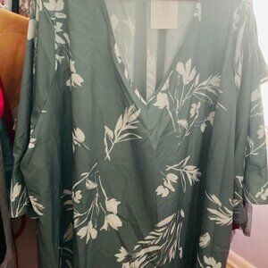 Bloomchic olive, green and white floral blouse